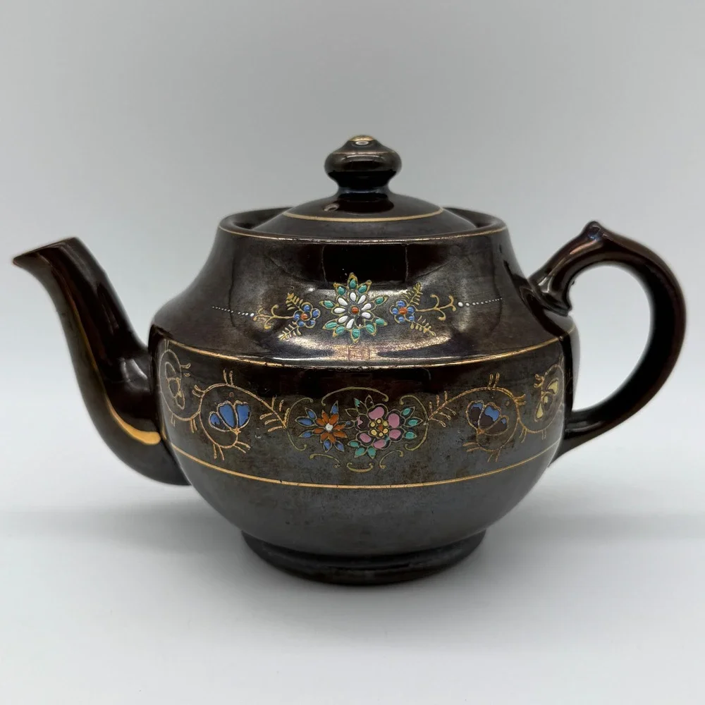 Vintage Japanese Teapot Occupied Japan Hand Painted Ornate Floral Gold Gilt MG